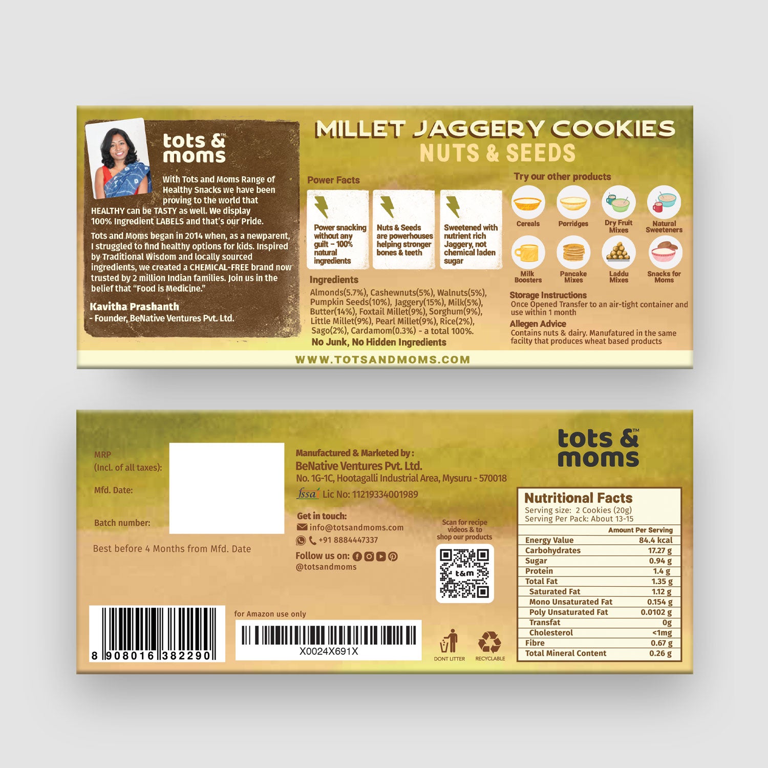 Millet & Jaggery Cookies - Nuts & Seeds | Pack of 6