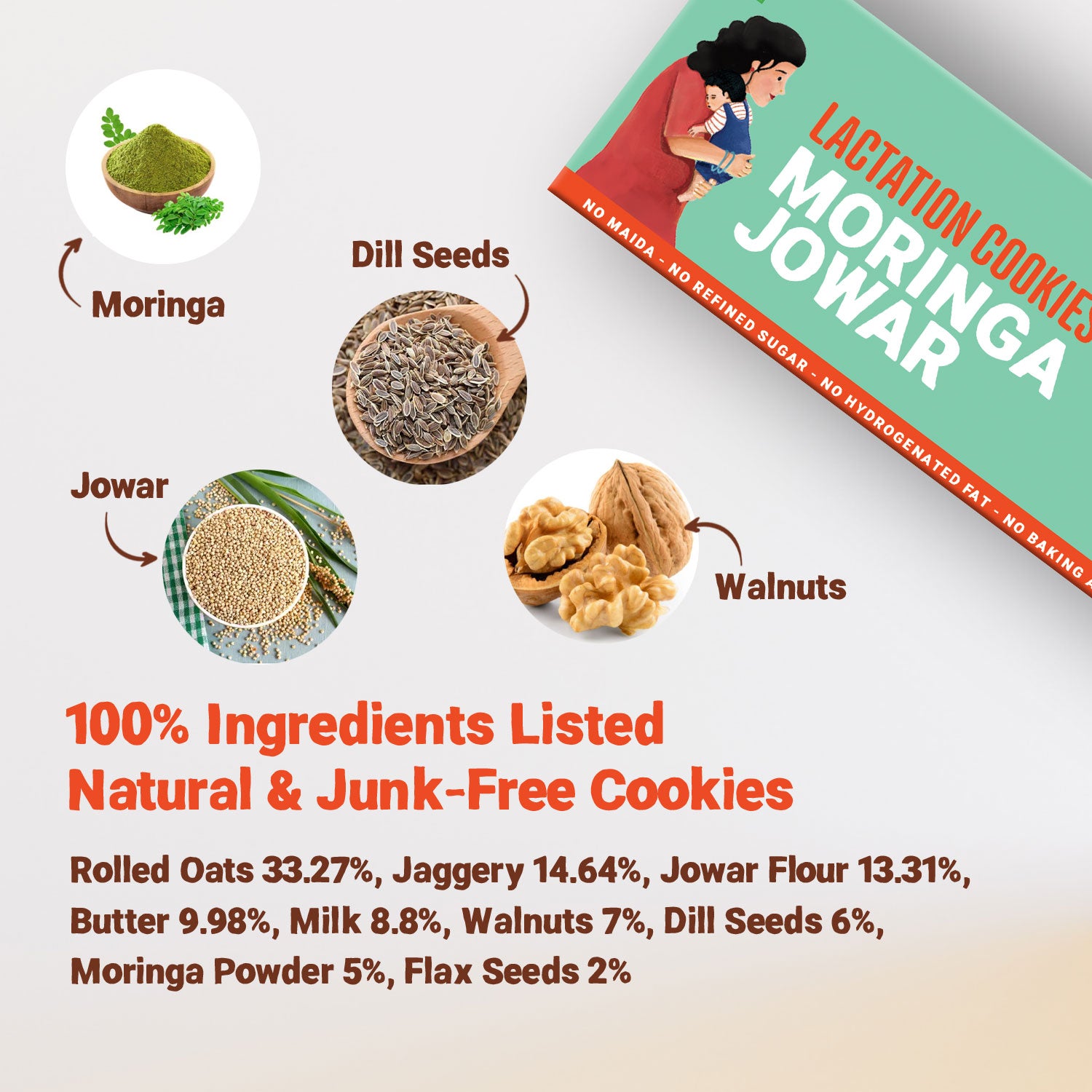 Shatavari Ragi | Moringa & Jowar | Lactation Cookies for New Moms | 150g Each