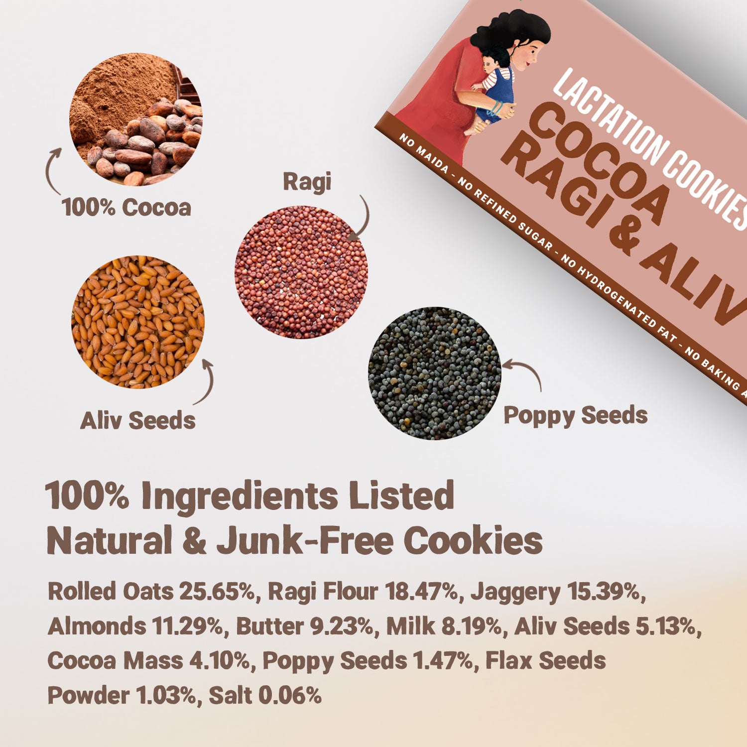 Shatavari Ragi | Cocoa Ragi & Aliv | Lactation Cookies for New Moms | 150g Each