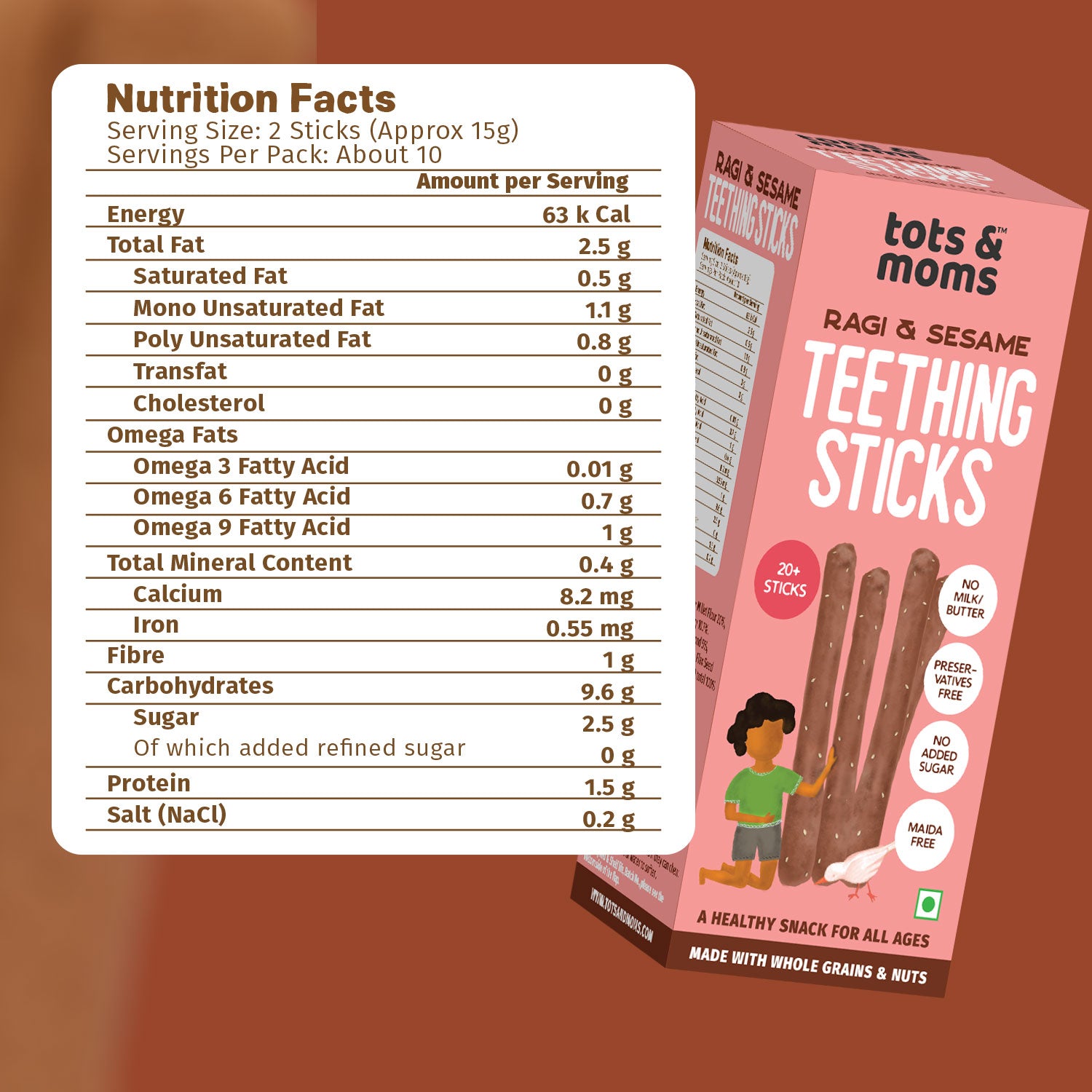 Ragi & Sesame Teething Sticks | Healthy Snack for Babies & All Ages | 150g