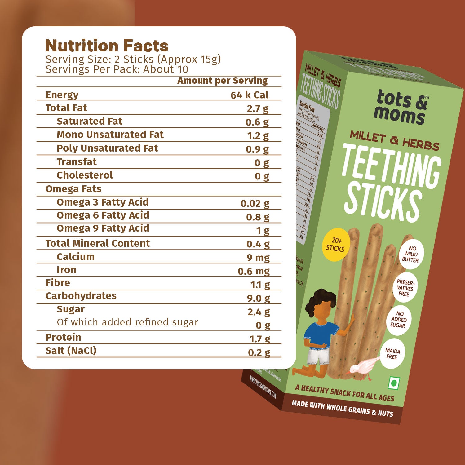 Teething Sticks | Healthy Snack for Babies & All Ages | Ajwain & Jeera | Millet & Herbs | Pack of 2 | 150g Each