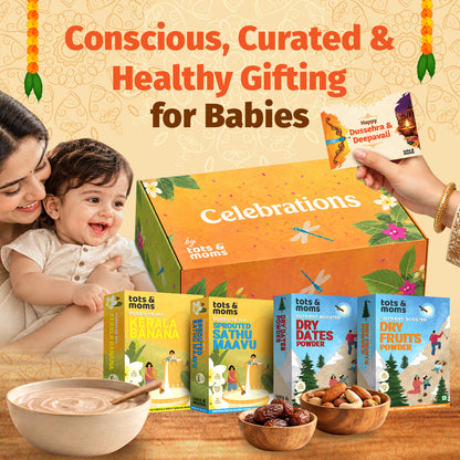 Festive Gift Box Hamper for Babies (Big) - Pack of 4 | Kerala Banana Powder, Sprouted Sathu Maavu, Dry Fruits & Dates Powder