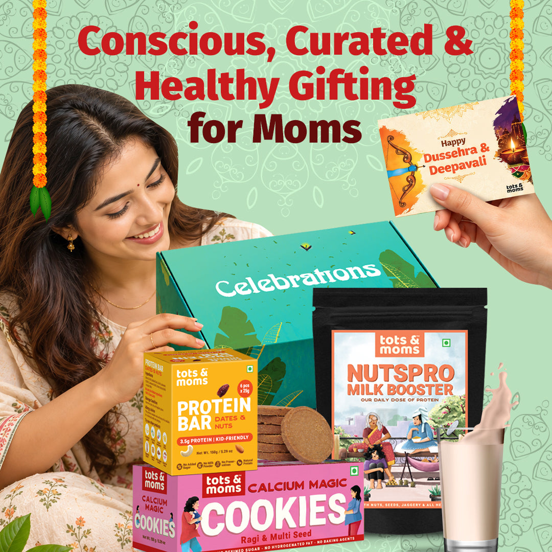 Festive Gift Box Hamper for Moms (Small) - Pack of 3 | Calcium Cookies, Nutspro Health Drink & Nuts & Dates Protein Bar