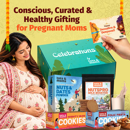 Festive Gift Box for Pregnant Moms (Small) | Pack of 4 Healthy Snacks & Drink Hamper