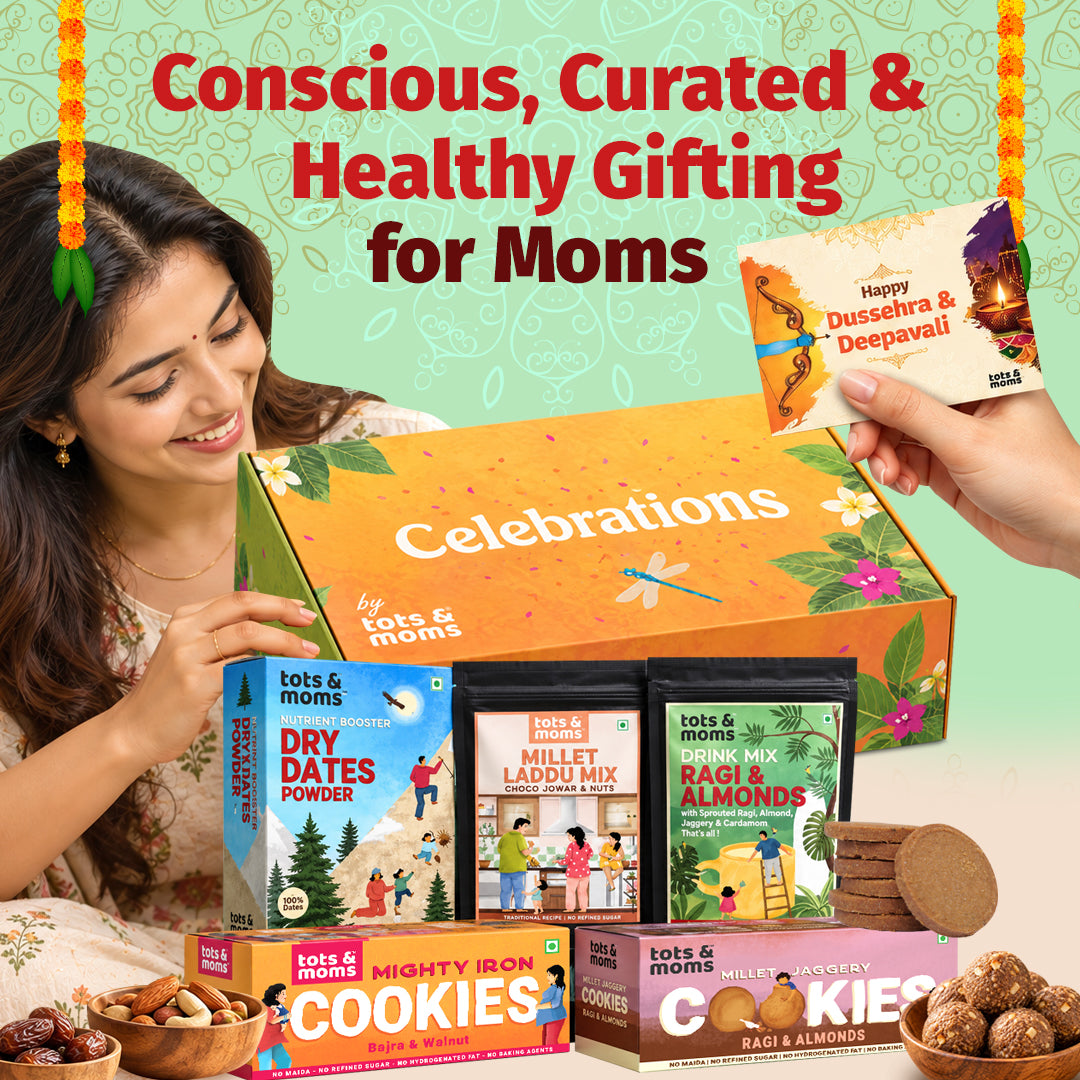 Festive Gift Box Hamper for Moms (Big) - Pack of 5 | Ragi Almond Cookies, Iron Cookies, Millet Laddu Mix, Drink Mix & Dates Powder