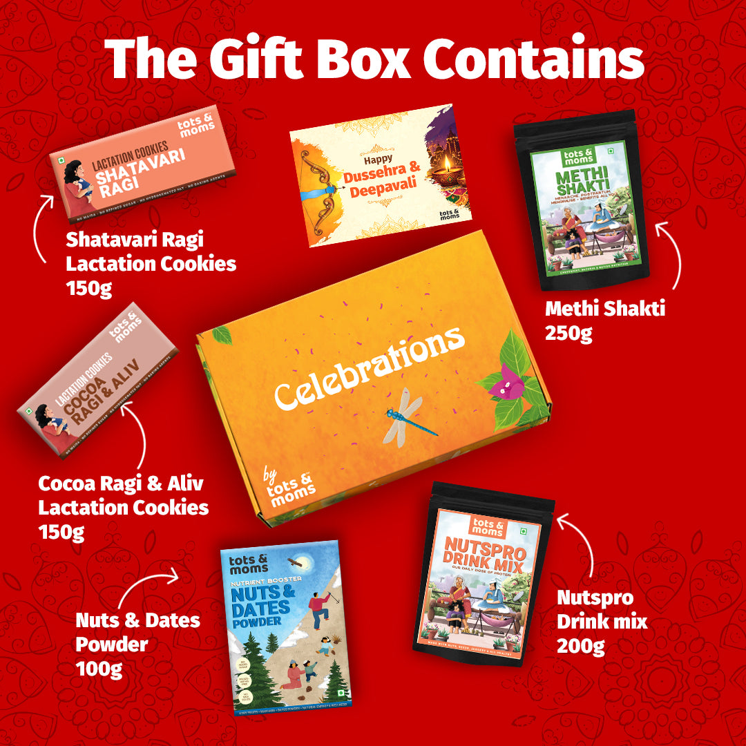 Festive Gift Box for New Moms & Lactation (Big) | Pack of 5 Postpartum Nutrition Hamper