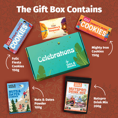 Festive Gift Box for Pregnant Moms (Small) | Pack of 4 Healthy Snacks & Drink Hamper