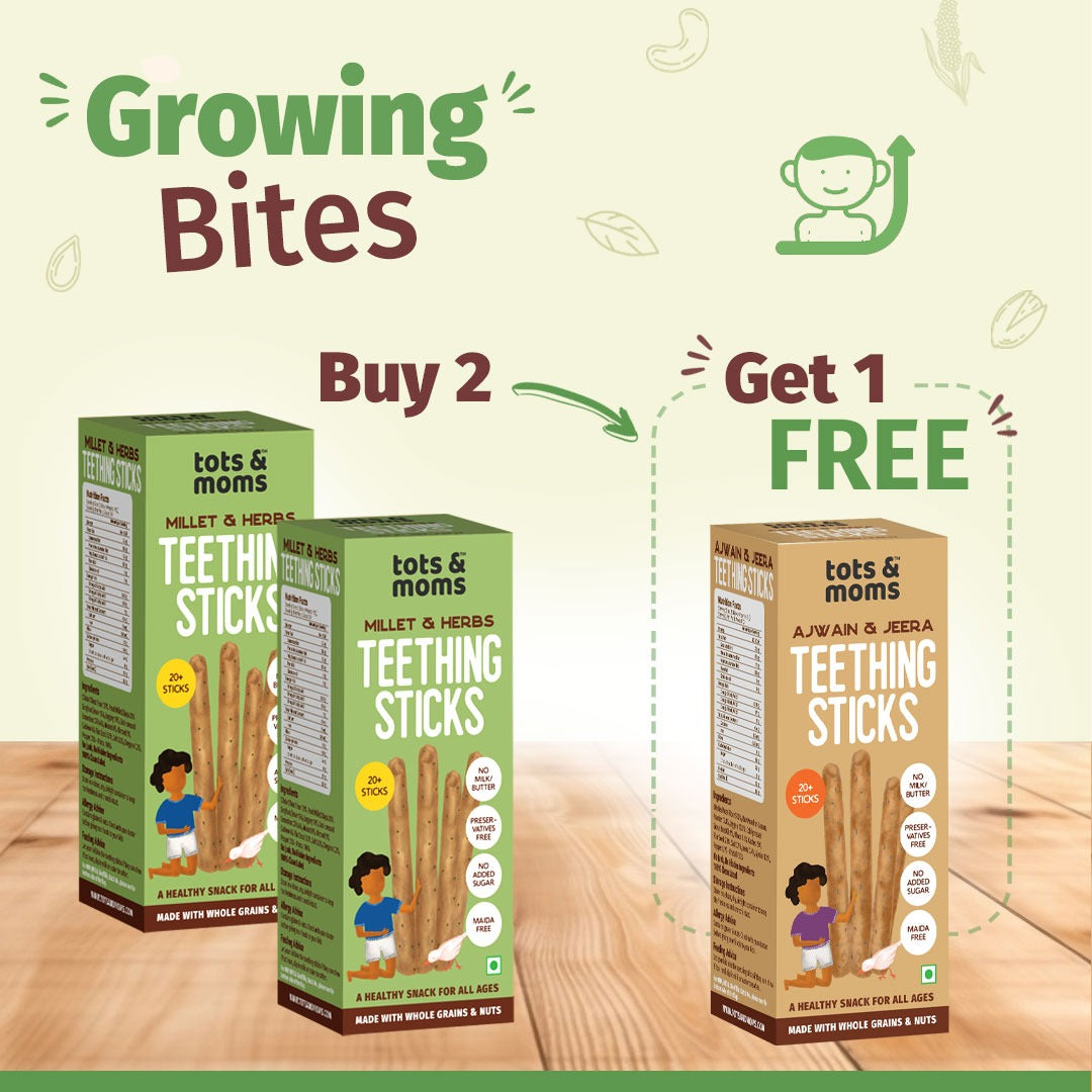 Buy 2 Millet & Herbs Teething Sticks & Get 1 Ajwain & Jeera FREE