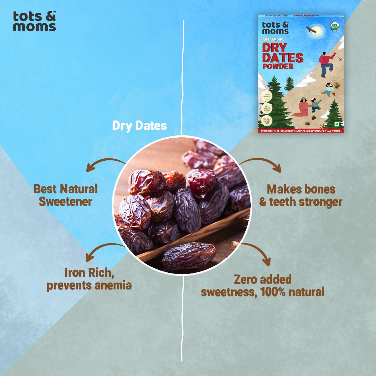 Organic Dry Dates Powder Sugar Substitute Tots & Moms
