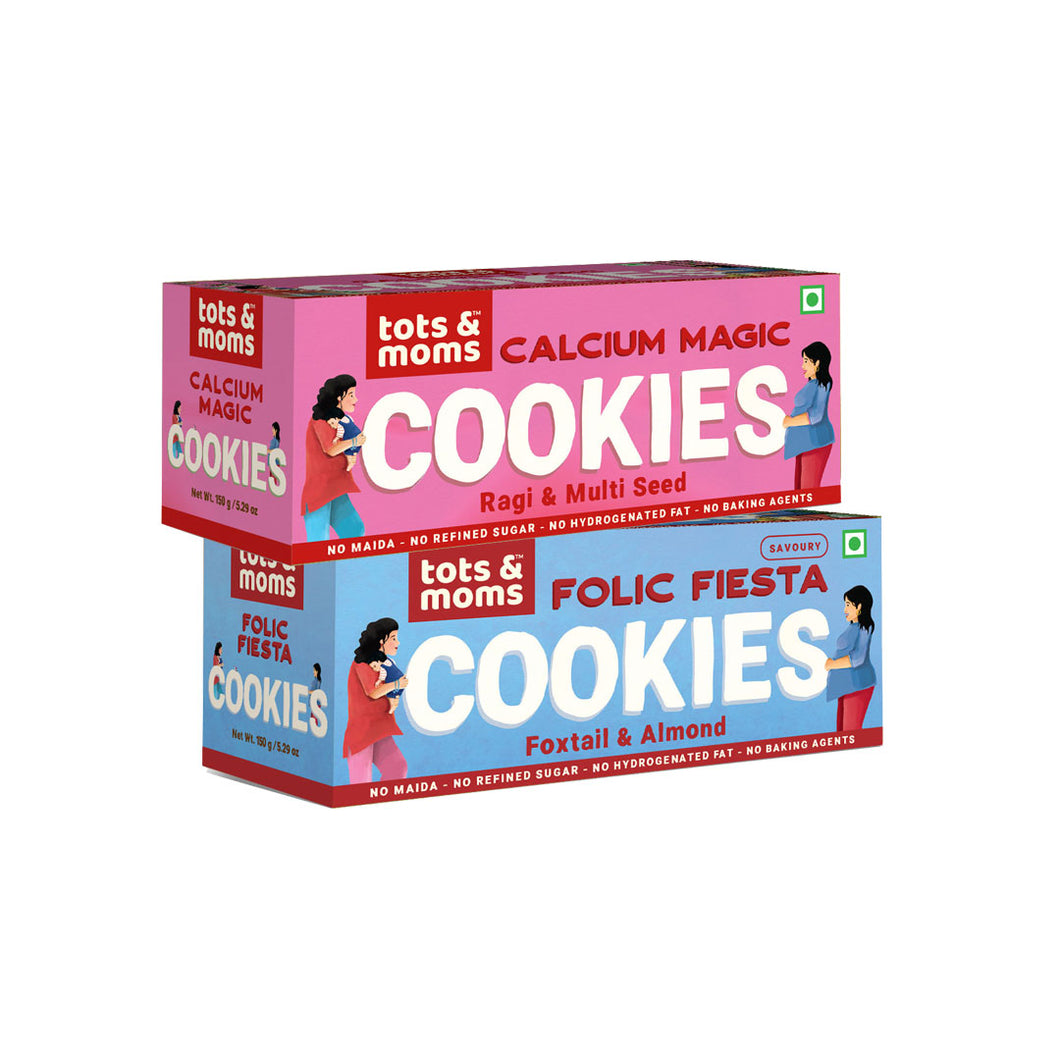 Healthy & Nutritional Cookies for Moms - Pack of 2 |  Calcium Magic | Folic Fiesta | 150g each