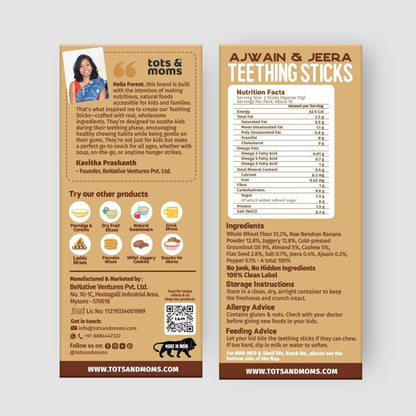 Ajwain & Jeera | Teething Sticks | Healthy Snacks for Babies and All Ages | Pack of 2 | 150g Each - Tots and Moms - BeNative Ventures Pvt. Ltd