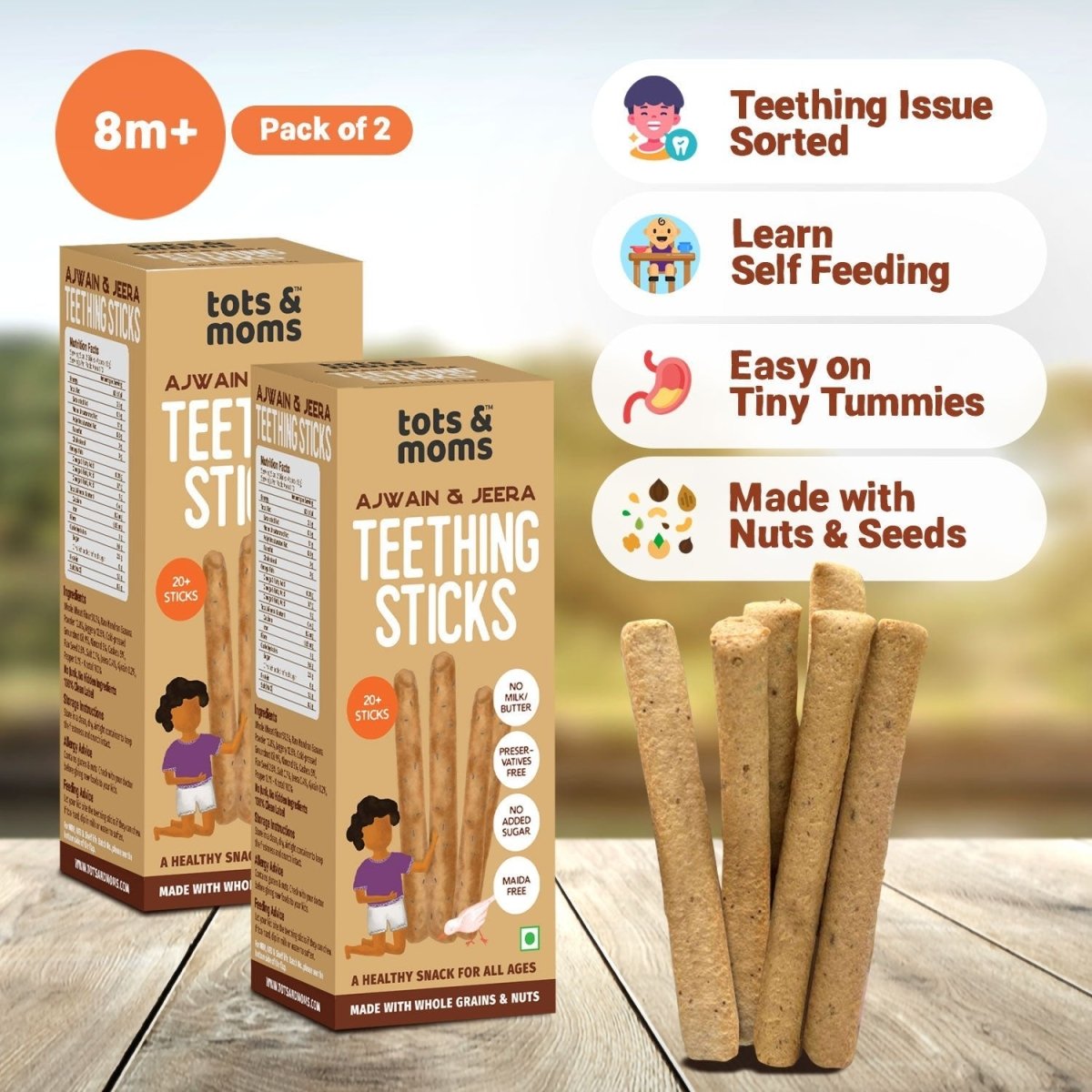 Ajwain & Jeera | Teething Sticks | Healthy Snacks for Babies and All Ages | Pack of 2 | 150g Each - Tots and Moms - BeNative Ventures Pvt. Ltd