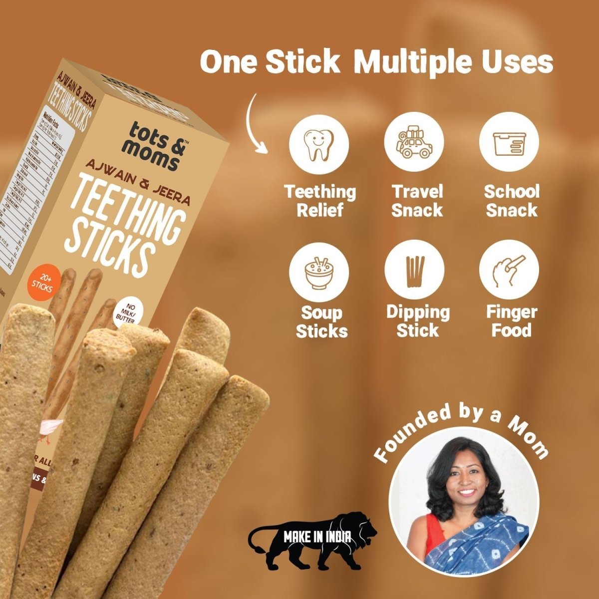 Ajwain & Jeera | Teething Sticks | Healthy Snacks for Babies and All Ages | Pack of 2 | 150g Each - Tots and Moms - BeNative Ventures Pvt. Ltd