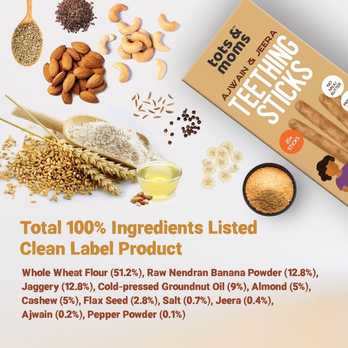 Ajwain & Jeera | Teething Sticks | Healthy Snacks for Babies and All Ages | Pack of 2 | 150g Each - Tots and Moms - BeNative Ventures Pvt. Ltd