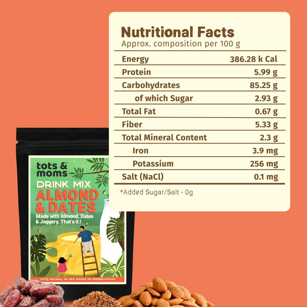 Almond & Dates with Jaggery Drink Mix | 200g - Tots and Moms - BeNative Ventures Pvt. Ltd