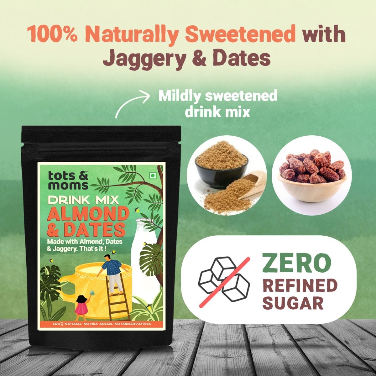 Almond & Dates with Jaggery Drink Mix | 200g - Tots and Moms - BeNative Ventures Pvt. Ltd