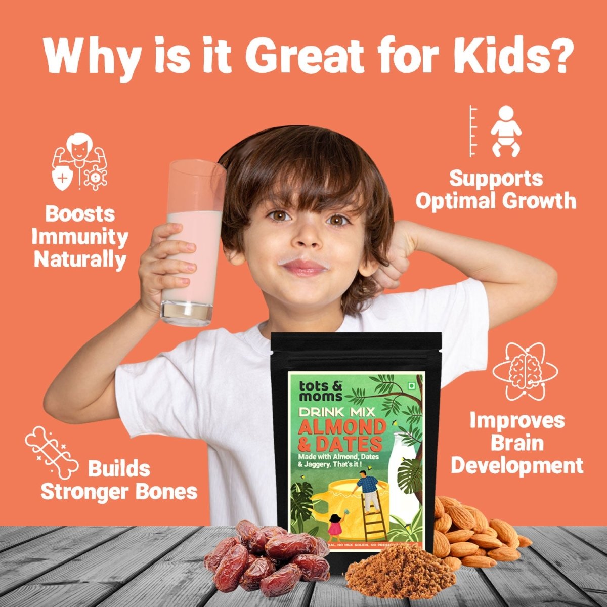 Almond & Dates with Jaggery Drink Mix | 200g - Tots and Moms - BeNative Ventures Pvt. Ltd