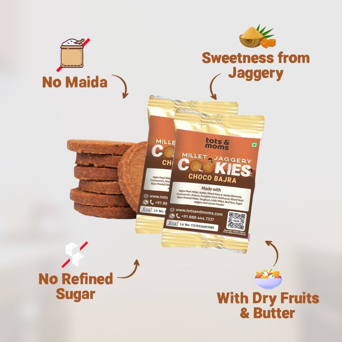 Birthday Cookies - Pack of 50 - Choco Bajra Cookies - Tots and Moms - BeNative Ventures Pvt. Ltd