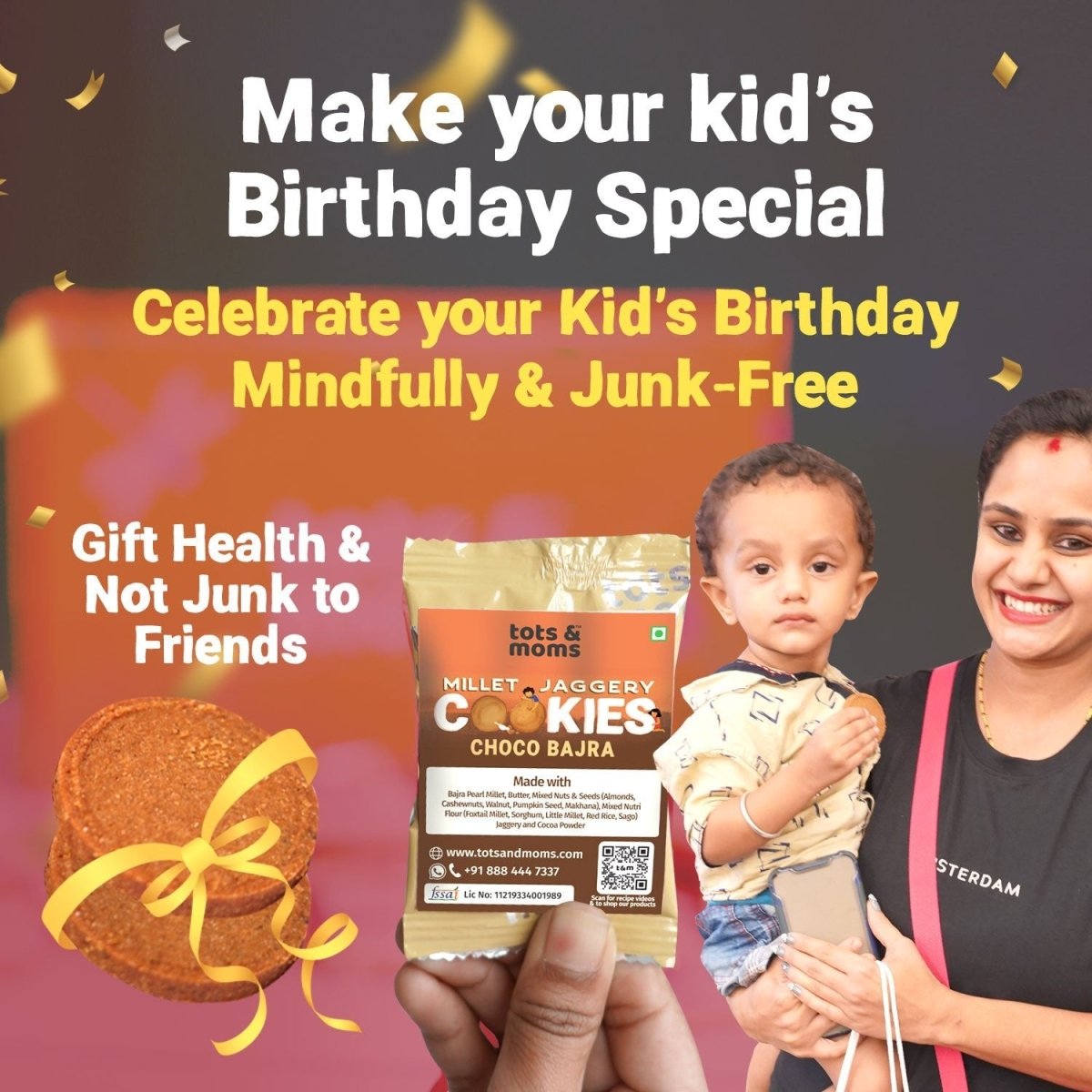 Birthday Cookies - Pack of 50 - Choco Bajra Cookies - Tots and Moms - BeNative Ventures Pvt. Ltd