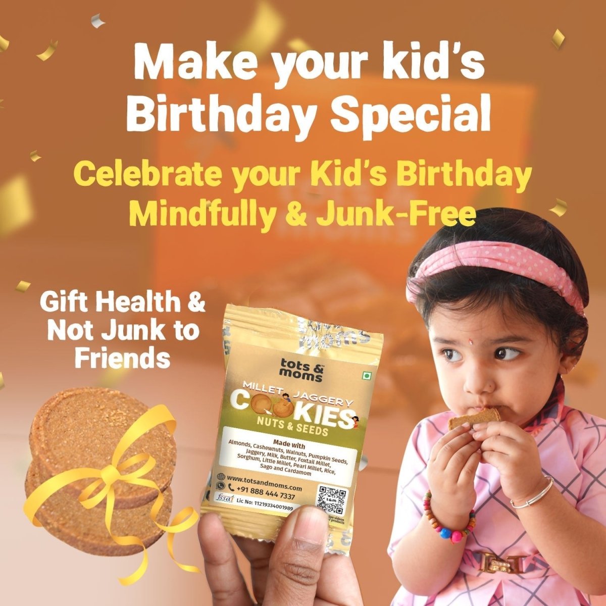 Birthday Cookies - Pack of 50 - Nuts & Seeds Cookies - Tots and Moms - BeNative Ventures Pvt. Ltd