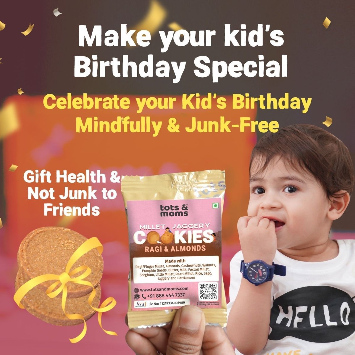 Birthday Cookies - Pack of 50 - Ragi & Almonds Cookies - Tots and Moms - BeNative Ventures Pvt. Ltd