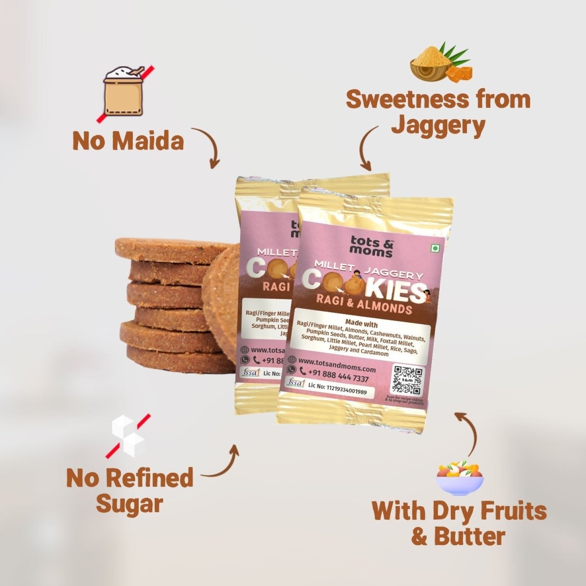 Birthday Cookies - Pack of 50 - Ragi & Almonds Cookies - Tots and Moms - BeNative Ventures Pvt. Ltd