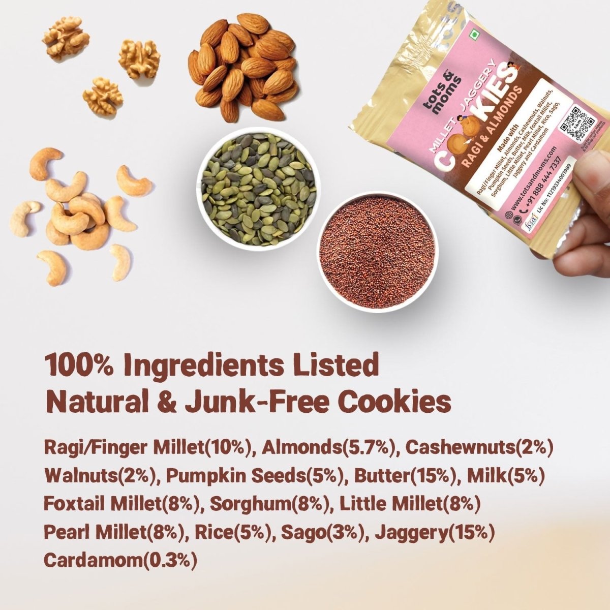 Birthday Cookies - Pack of 50 - Ragi & Almonds Cookies - Tots and Moms - BeNative Ventures Pvt. Ltd