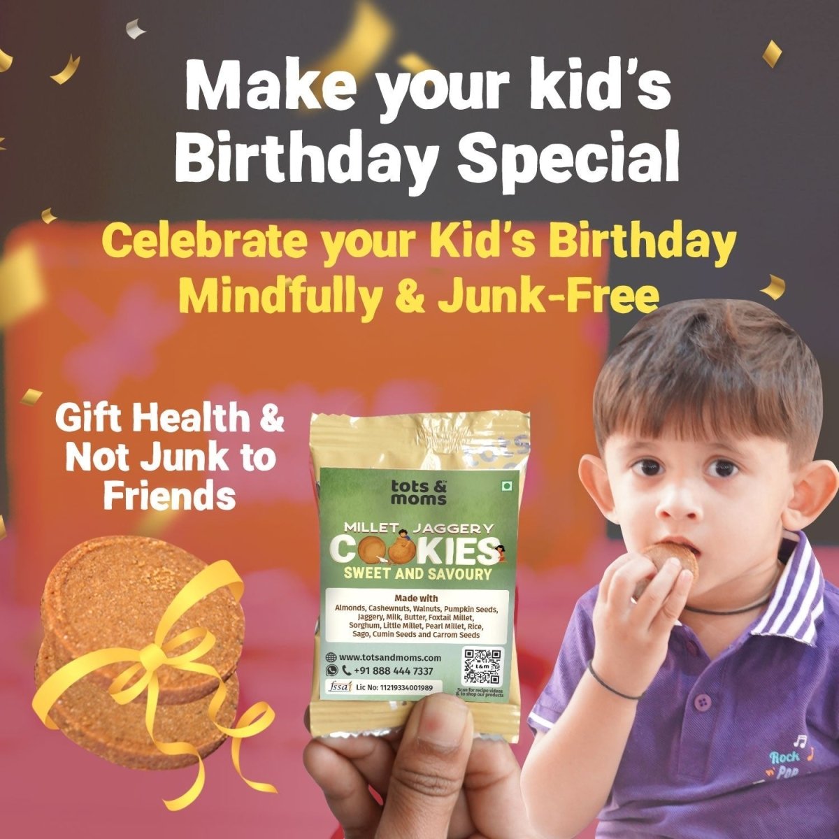 Birthday Cookies - Pack of 50 - Sweet & Savory Cookies - Tots and Moms - BeNative Ventures Pvt. Ltd