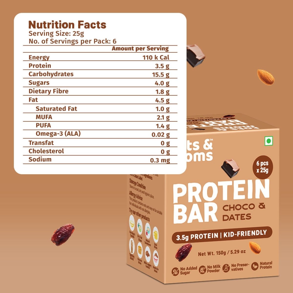 Choco & Dates Protein Bar | Healthy Snack | Kids Friendly | 150g - Tots and Moms - BeNative Ventures Pvt. Ltd