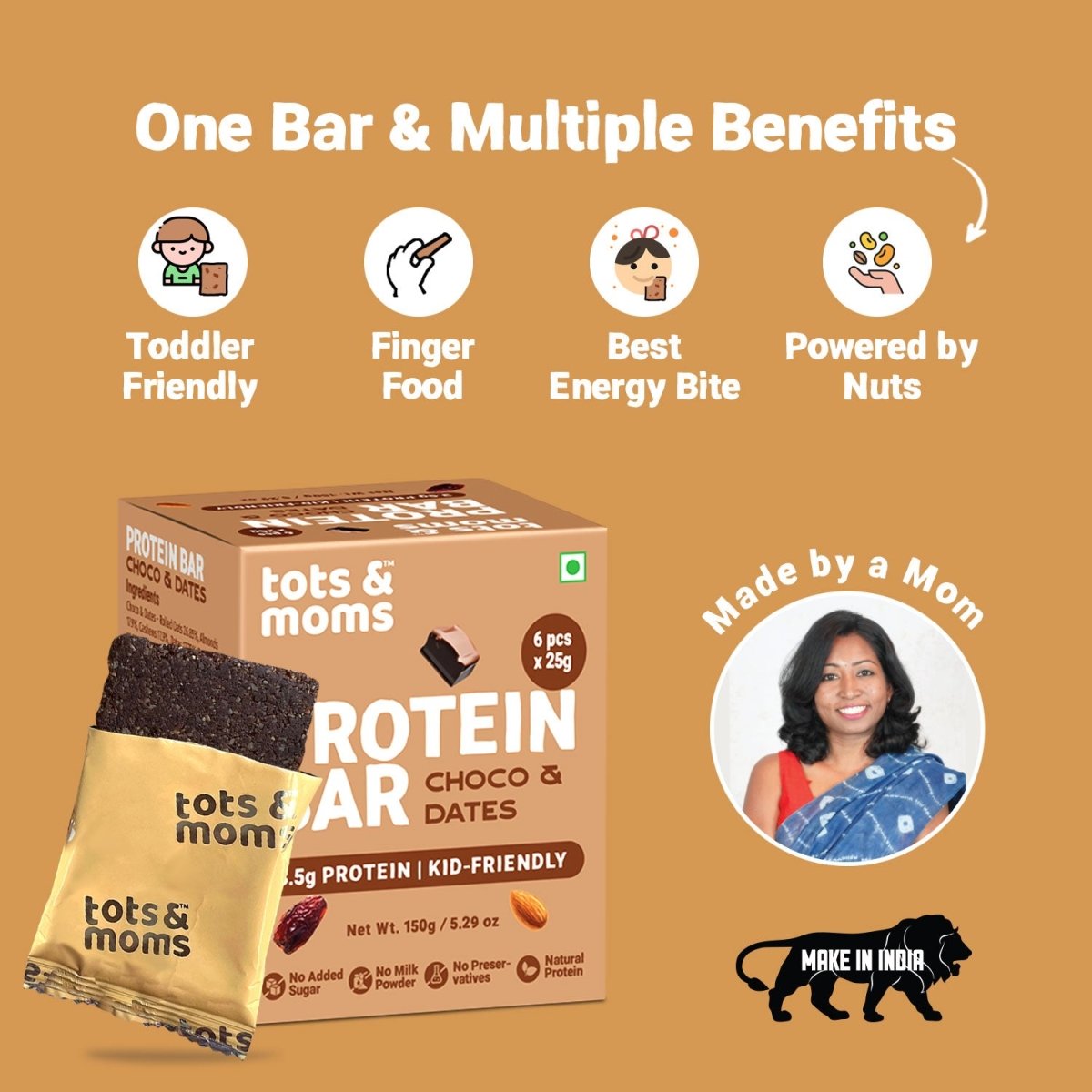 Choco & Dates Protein Bar | Healthy Snack | Kids Friendly | 150g - Tots and Moms - BeNative Ventures Pvt. Ltd