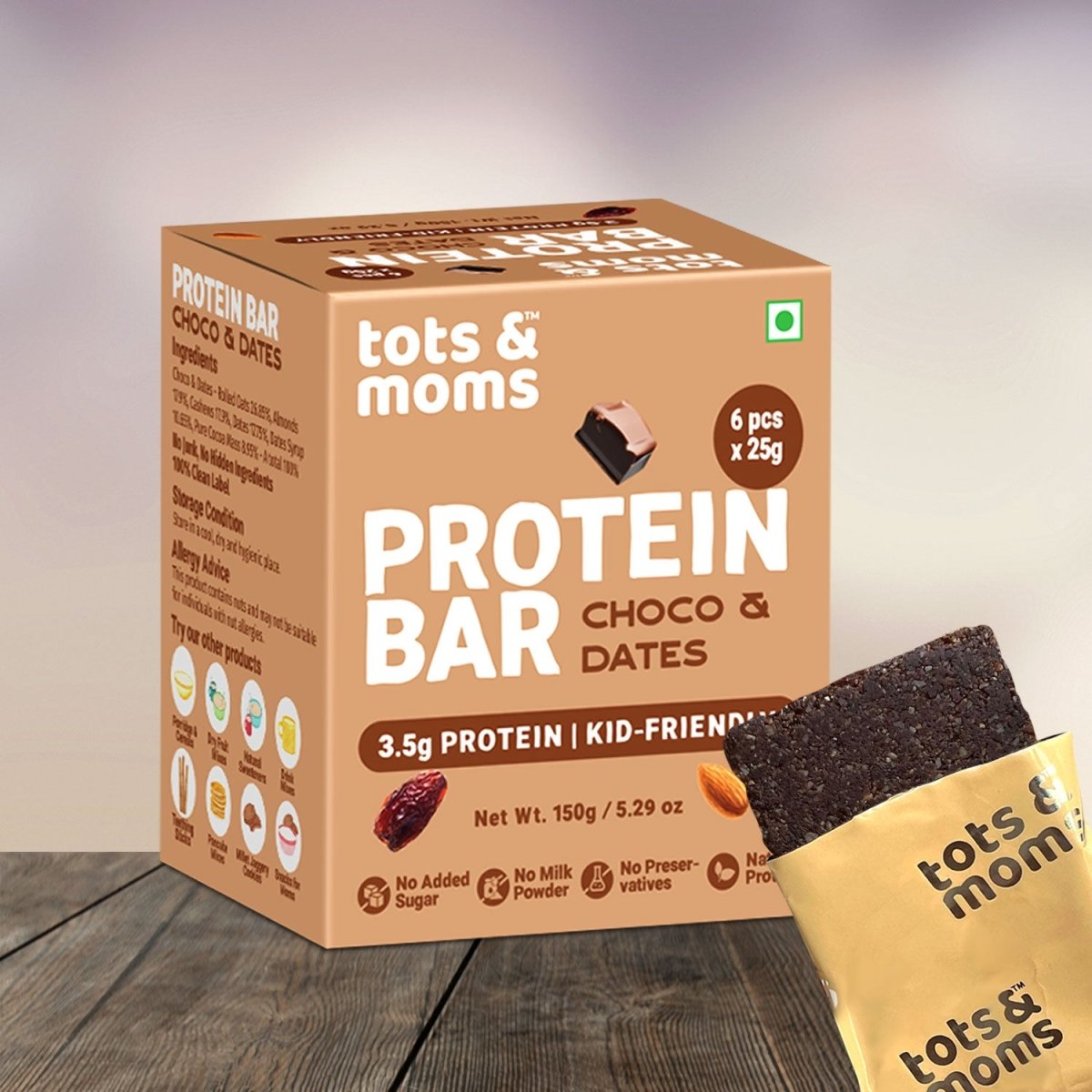 Choco & Dates Protein Bar | Healthy Snack | Kids Friendly | 150g - Tots and Moms - BeNative Ventures Pvt. Ltd