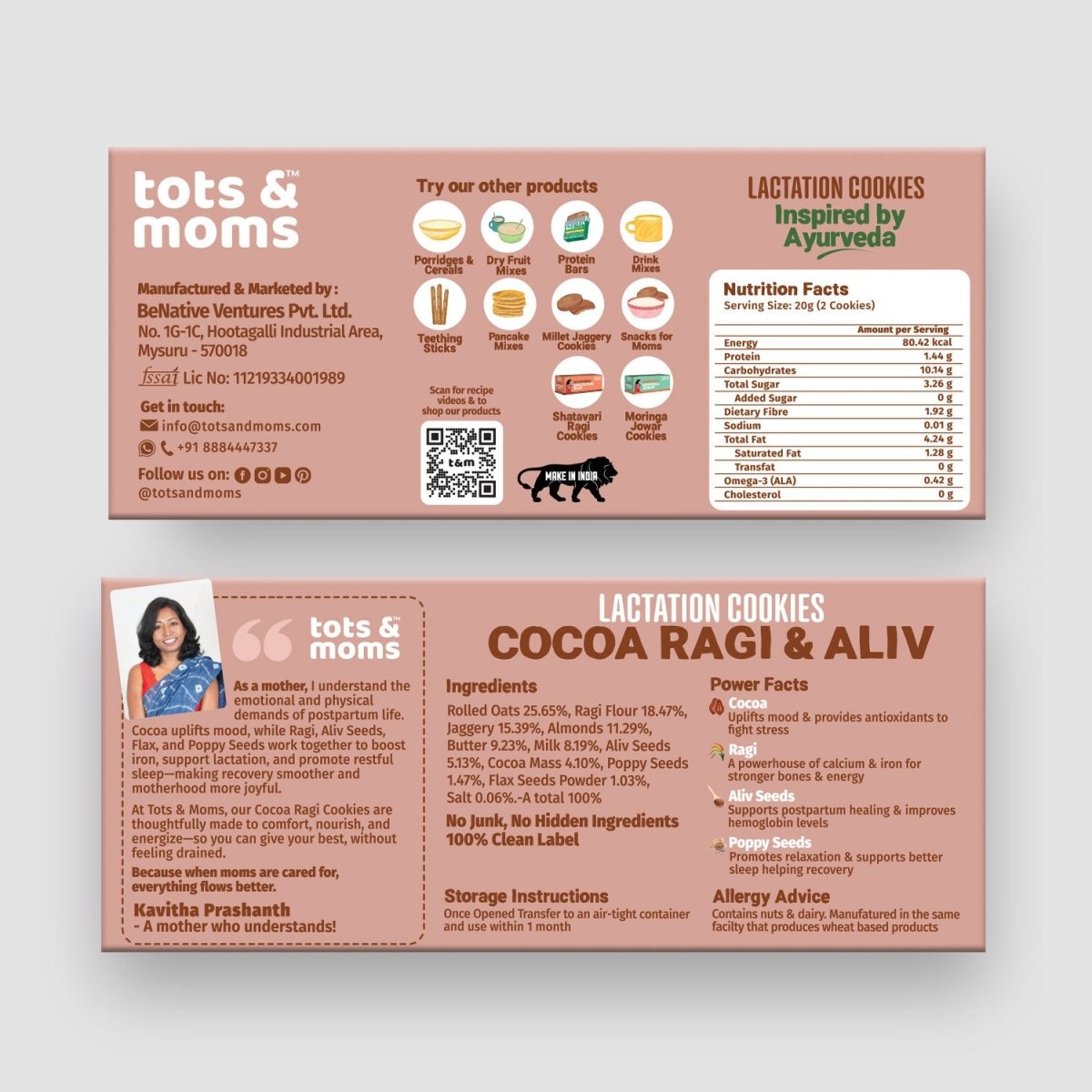 Cocoa Ragi and Aliv Lactation Cookies for New Moms | 150g - Tots and Moms - BeNative Ventures Pvt. Ltd