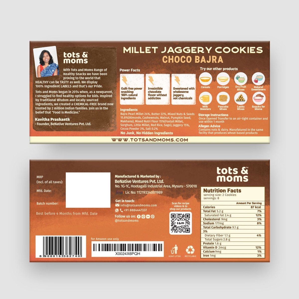 Cookies | Millet & Jaggery | Choco Bajra | 150g - Tots and Moms - BeNative Ventures Pvt. Ltd