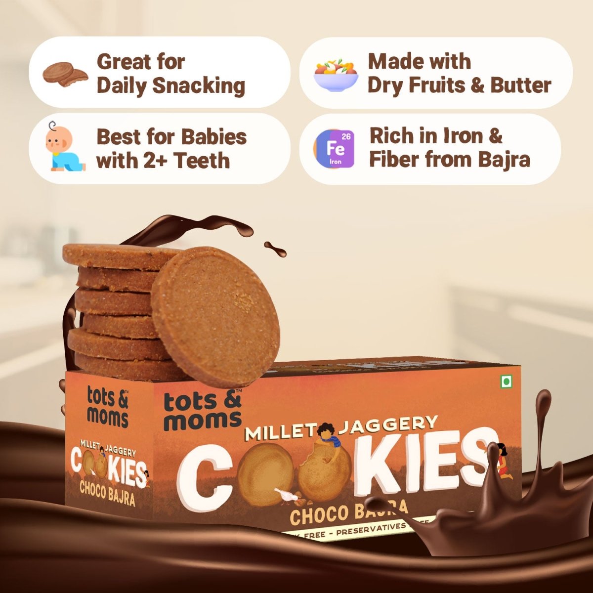 Cookies | Millet & Jaggery | Choco Bajra | 150g - Tots and Moms - BeNative Ventures Pvt. Ltd