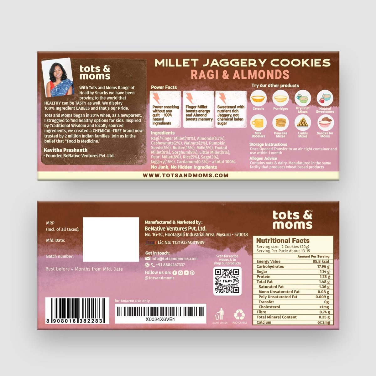 Cookies | Millet & Jaggery | Ragi & Almonds | 150g - Tots and Moms - BeNative Ventures Pvt. Ltd