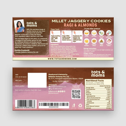 Cookies | Millet & Jaggery | Ragi & Almonds | 150g - Tots and Moms - BeNative Ventures Pvt. Ltd