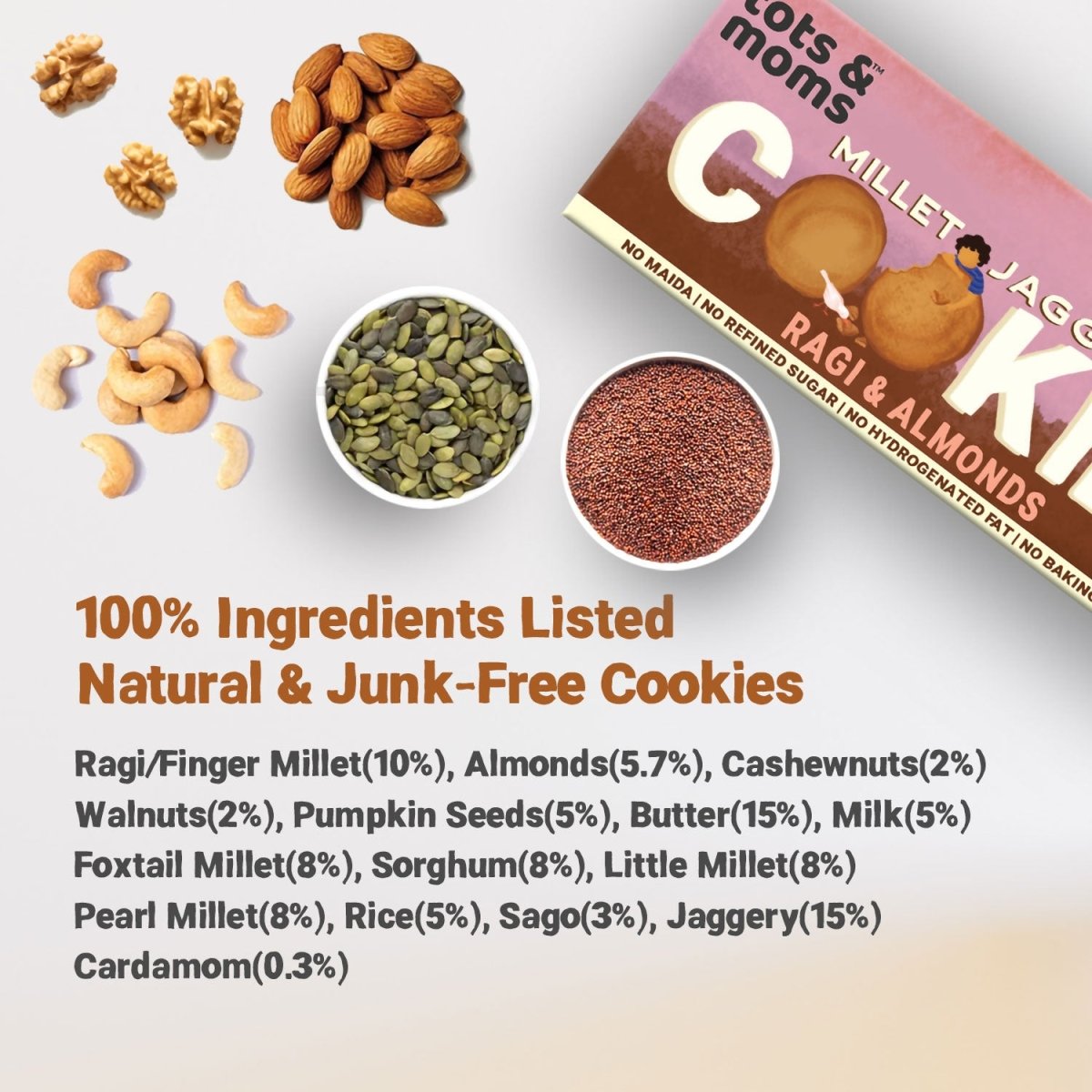 Cookies | Millet & Jaggery | Ragi & Almonds | 150g - Tots and Moms - BeNative Ventures Pvt. Ltd
