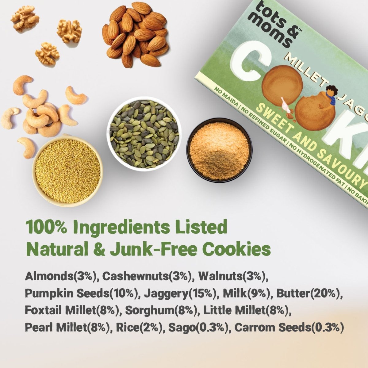 Cookies | Millet & Jaggery | Sweet & Savoury | 150g - Tots and Moms - BeNative Ventures Pvt. Ltd