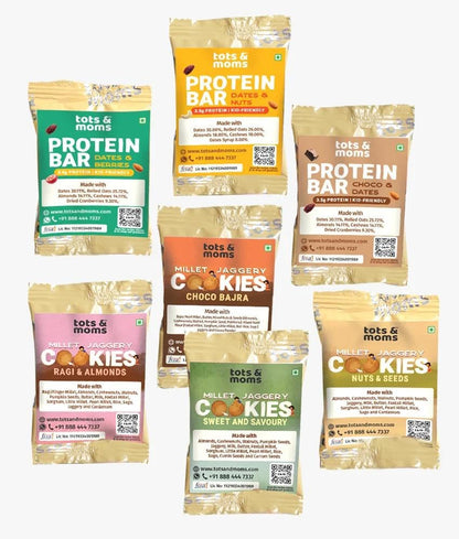 Cookies & Protein Bar Trial Pack Combo | Ready to Eat Snacks - Tots and Moms - BeNative Ventures Pvt. Ltd