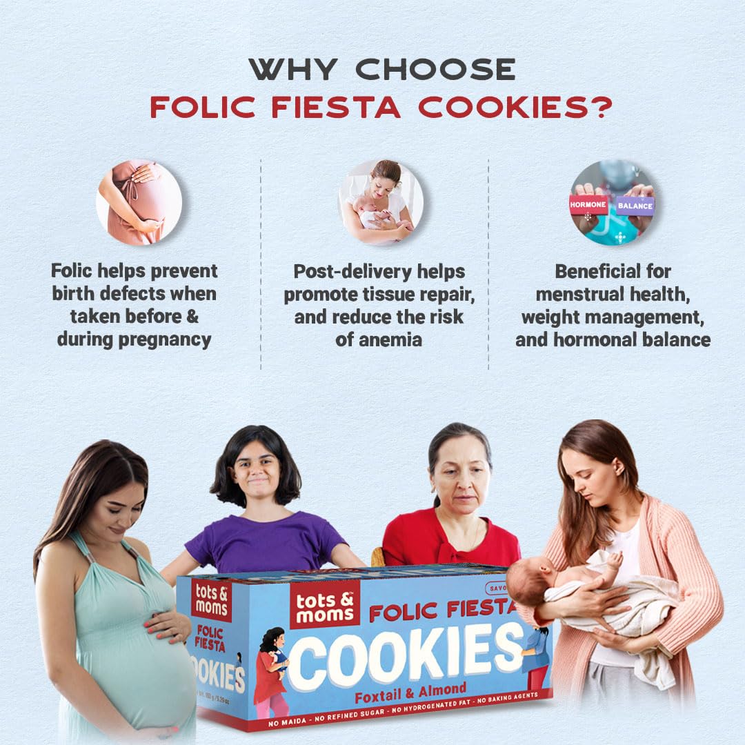 Folic Fiesta Cookies - Foxtail Millet & Almond Cookies for Moms - 150g - Tots and Moms - BeNative Ventures Pvt. Ltd