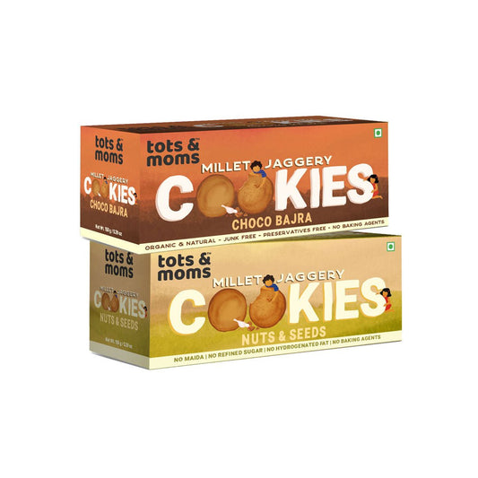 Healthy & Nutritional Cookies for Kids - Pack of 2 | |Choco Bajra | Nuts & Seeds | 150g each - Tots and Moms - BeNative Ventures Pvt. Ltd