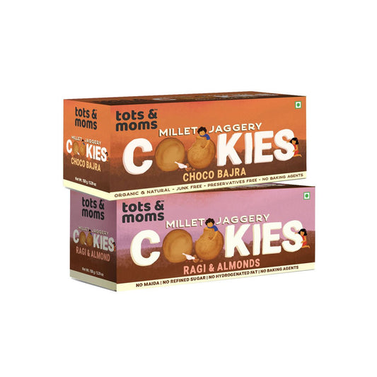 Healthy & Nutritional Cookies for Kids - Pack of 2| |Choco Bajra | Ragi & Almonds | | 150g each - Tots and Moms - BeNative Ventures Pvt. Ltd