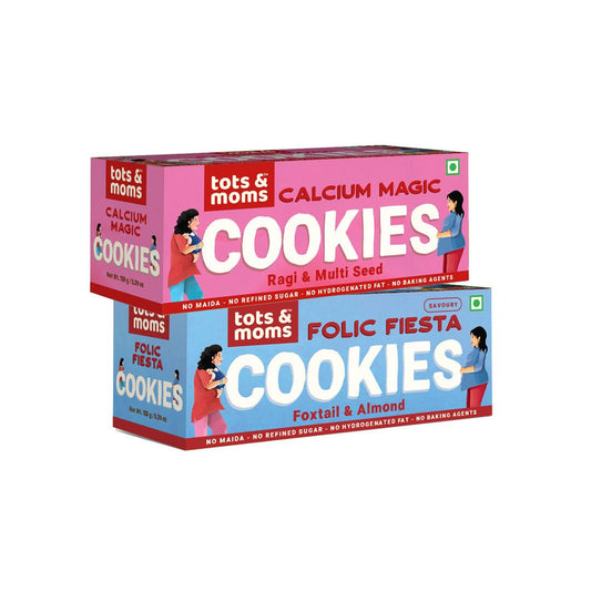 Healthy & Nutritional Cookies for Moms - Pack of 2 | Calcium Magic | Folic Fiesta | 150g each - Tots and Moms - BeNative Ventures Pvt. Ltd