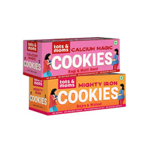 Load image into Gallery viewer, Healthy &amp; Nutritional Cookies for Moms - Pack of 2 | Calcium Magic | Mighty Iron | 150g each - Tots and Moms - BeNative Ventures Pvt. Ltd
