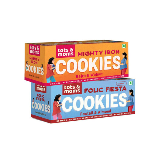 Healthy & Nutritional Cookies for Moms - Pack of 2 | Mighty Iron | Folic Fiesta | 150g each - Tots and Moms - BeNative Ventures Pvt. Ltd