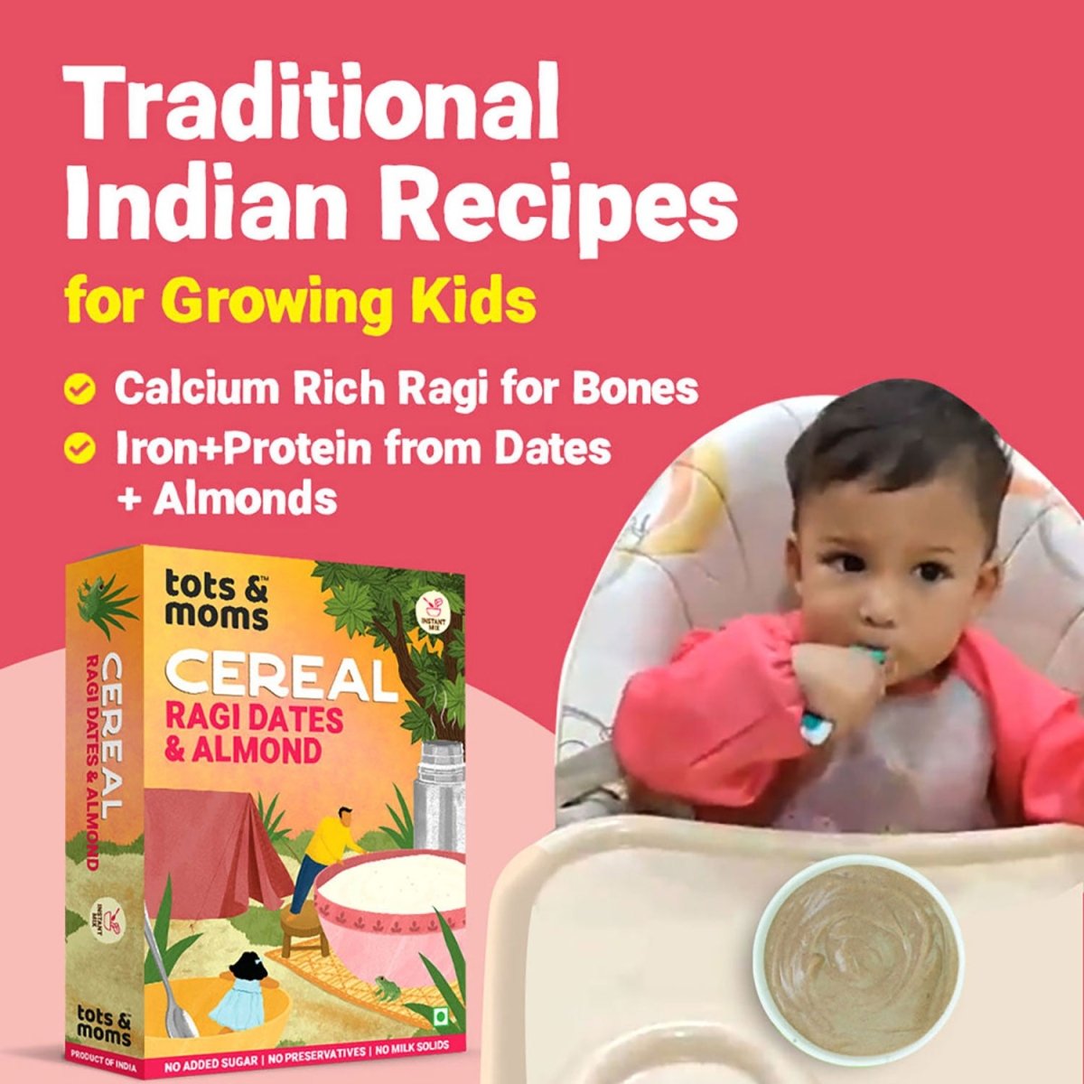 Instant Ragi Dates & Almonds Cereal | 200g - Tots and Moms - BeNative Ventures Pvt. Ltd