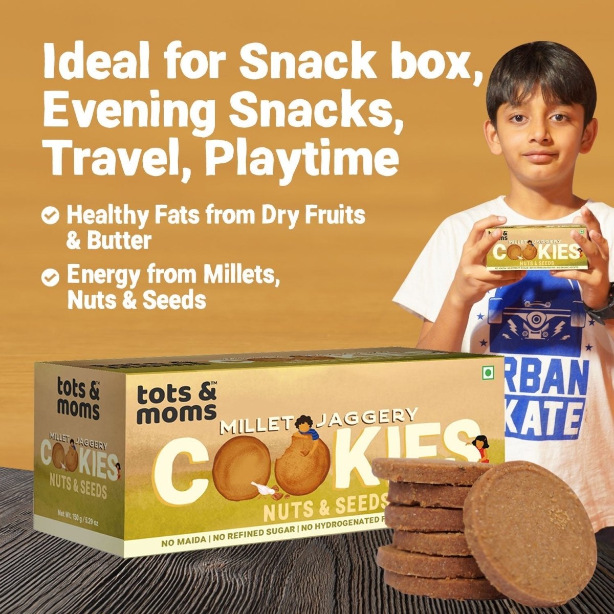 Millet & Jaggery Cookies - Nuts & Seeds | Pack of 6 - Tots and Moms - BeNative Ventures Pvt. Ltd