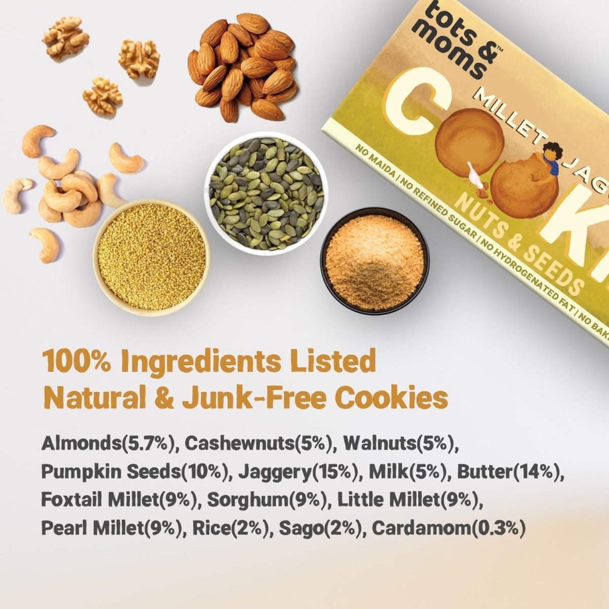 Millet & Jaggery Cookies - Nuts & Seeds | Pack of 6 - Tots and Moms - BeNative Ventures Pvt. Ltd