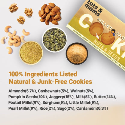 Millet & Jaggery Cookies - Nuts & Seeds | Pack of 6 - Tots and Moms - BeNative Ventures Pvt. Ltd