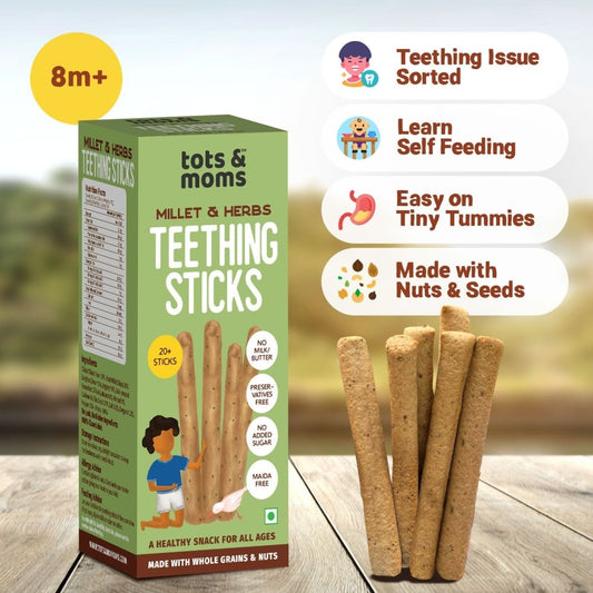 Millets & Herbs Teething Sticks | Healthy Snack for Babies & All Ages | 150g - Tots and Moms - BeNative Ventures Pvt. Ltd